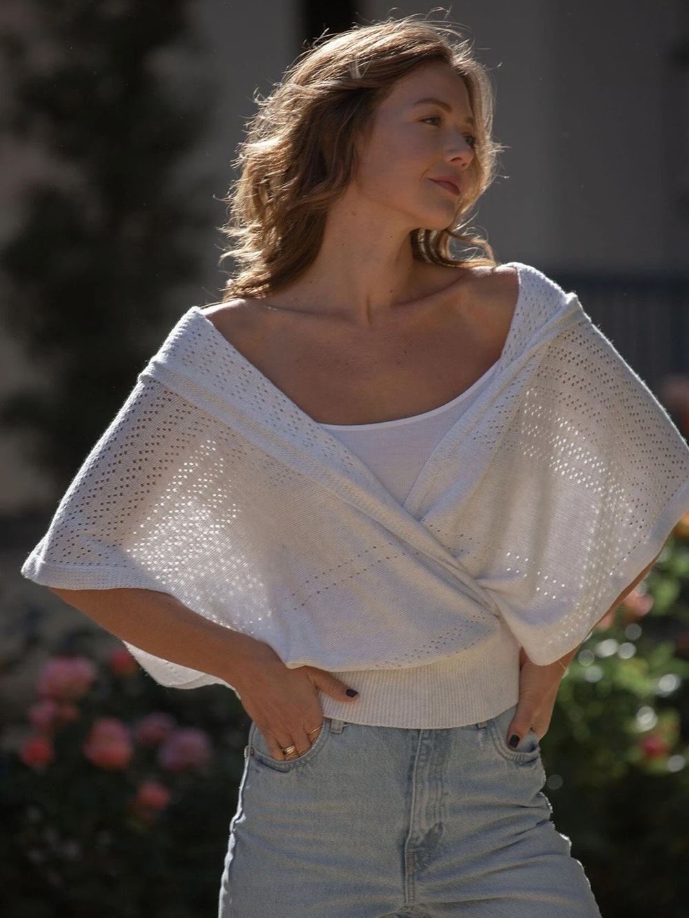 lovestitch Light Cream Open-Knit Wrap Short Sleeve Sweater Shrug | NWT Size M